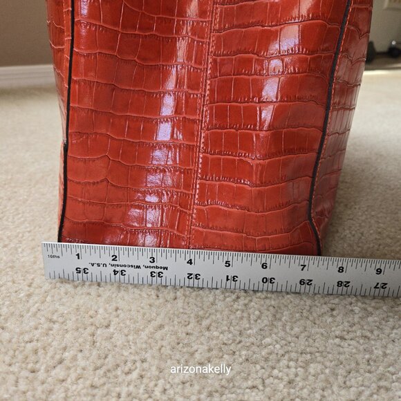 Claudia Firenze Croc Leather Tote Burnt Orange Rust Genuine Italian Leather - Picture 12 of 16